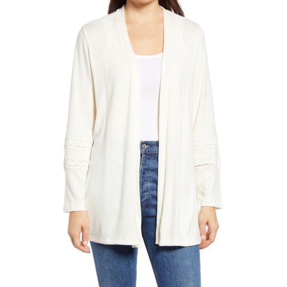 BOBEAU Susy Lace Inset Cardigan - NWT - Ivory - Picture 4 of 4
